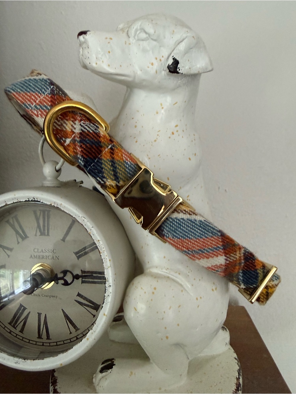 The Foggy Dog Maple Fall Plaid Dog Collar with Gold Hardware Sz S NWOT